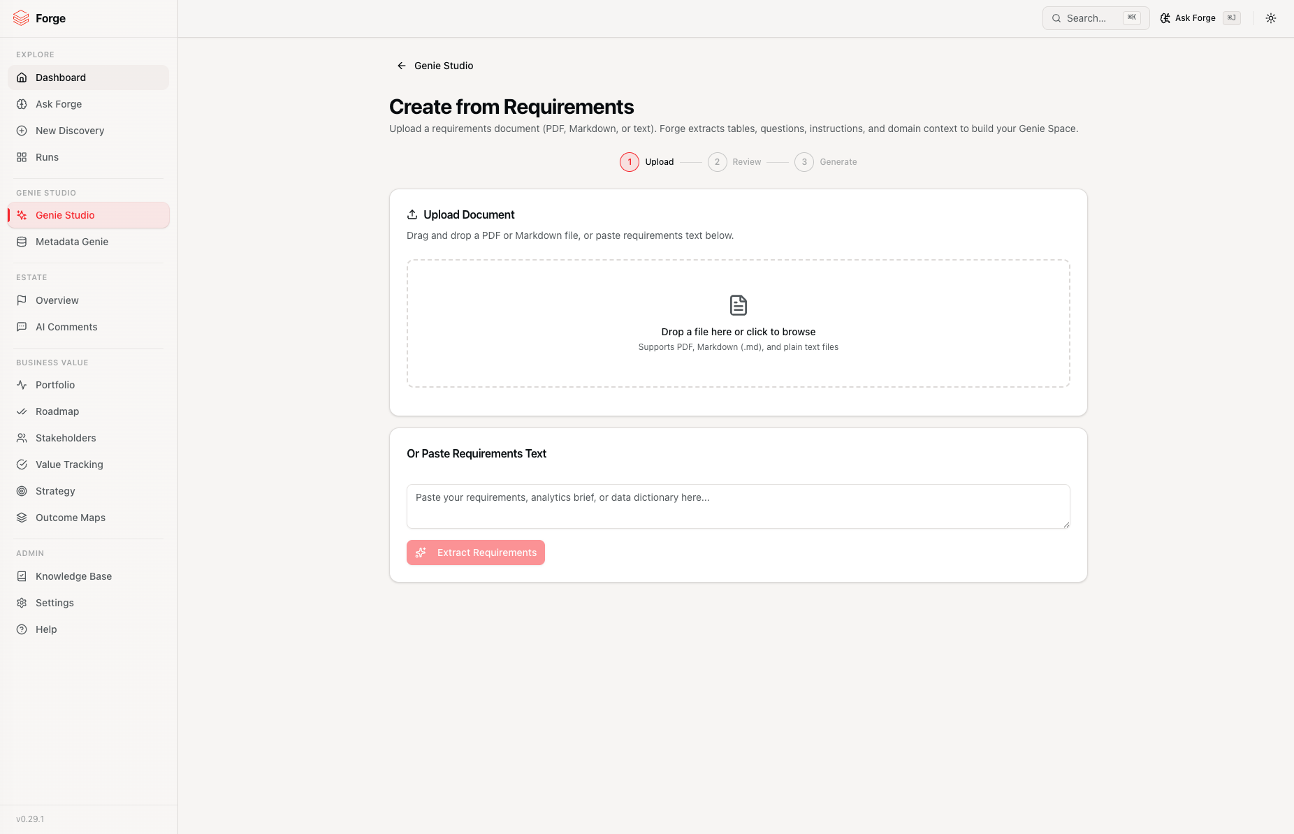 Upload Requirements creation flow