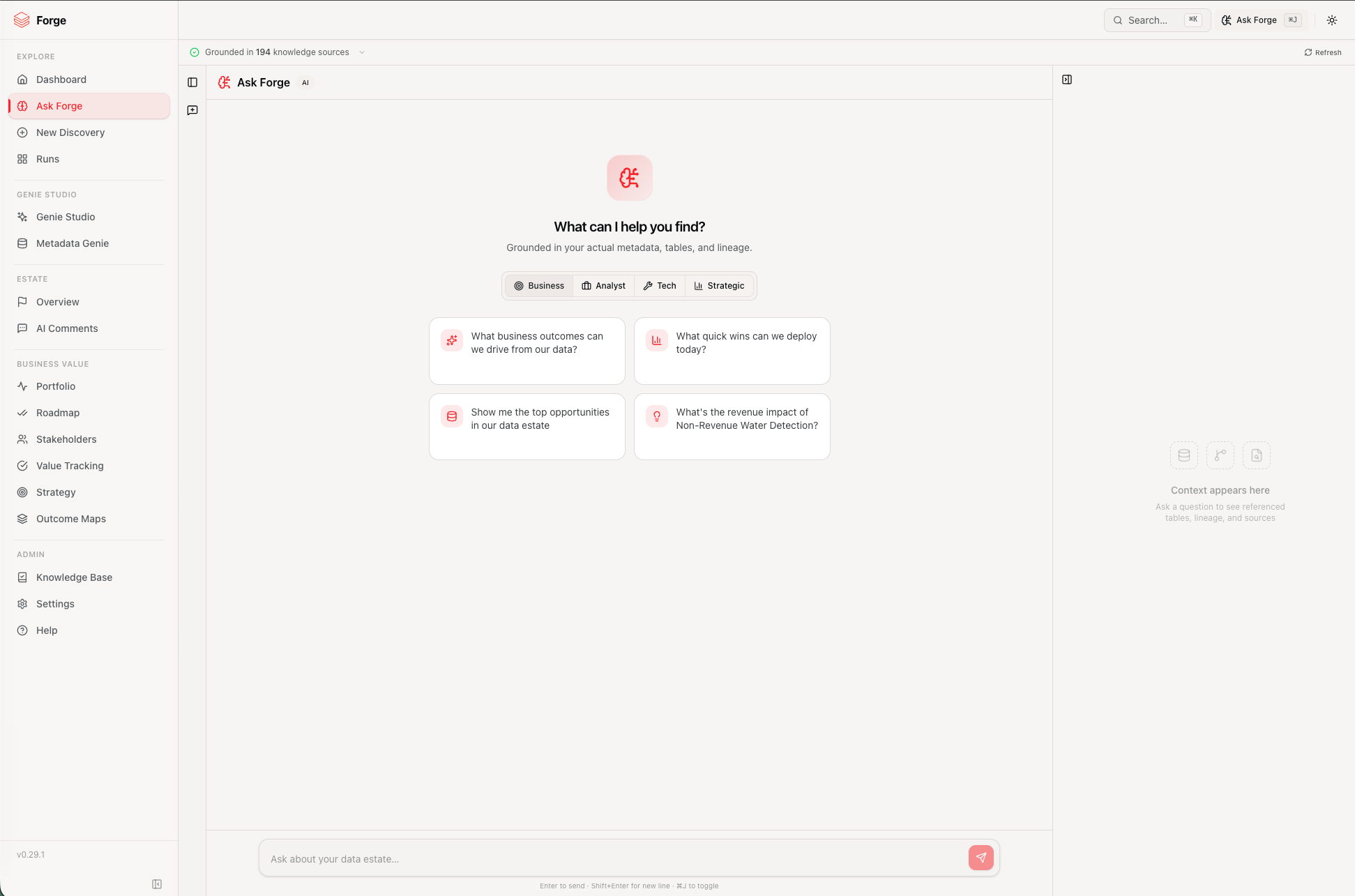 Ask Forge conversational assistant