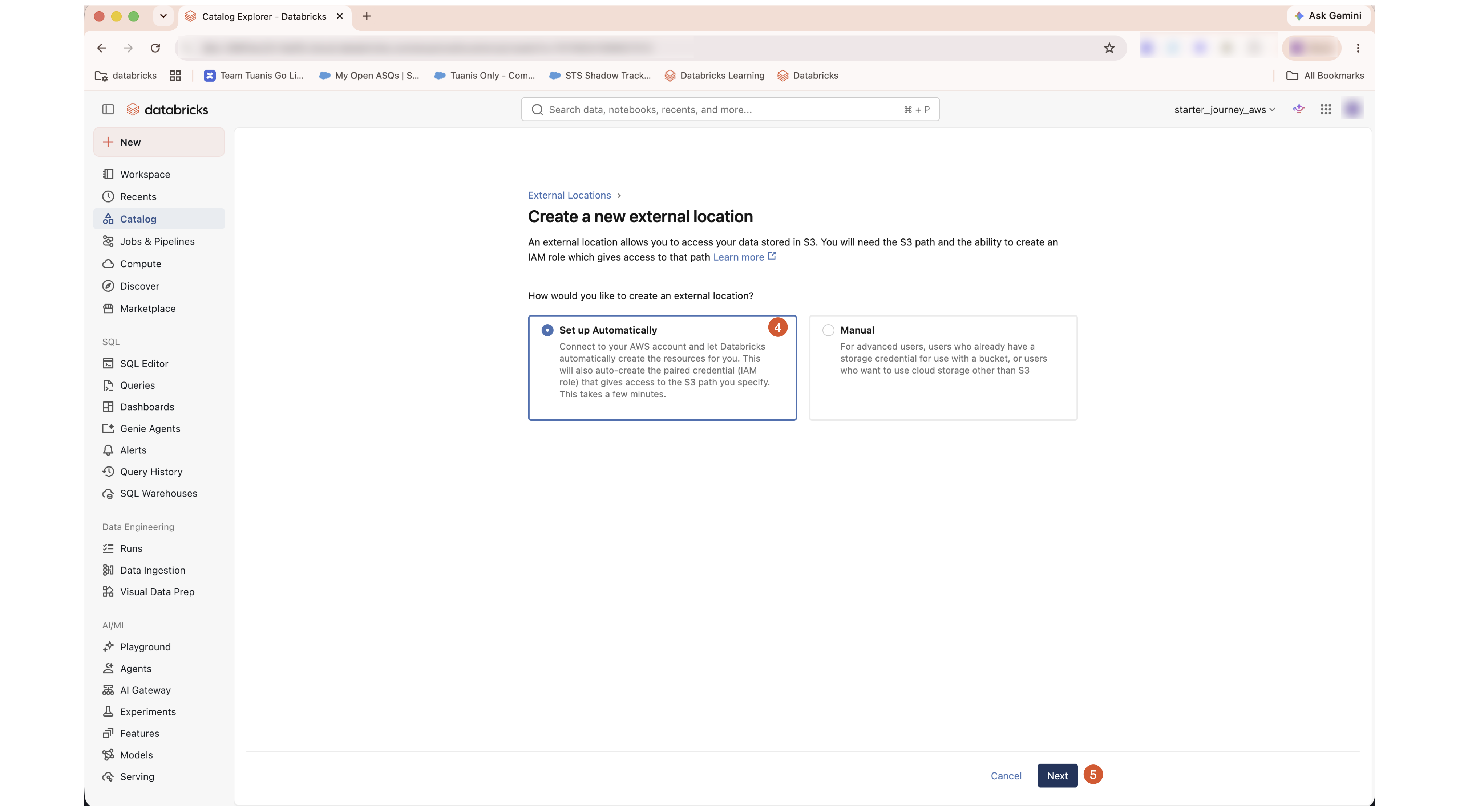 Create a new external location with Set up Automatically selected