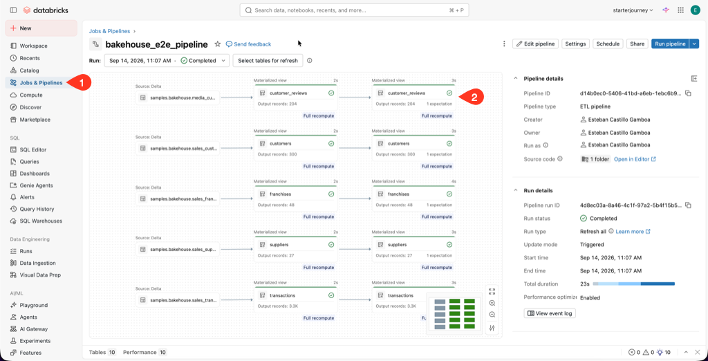 Build the first ETL pipeline | Starter Journey