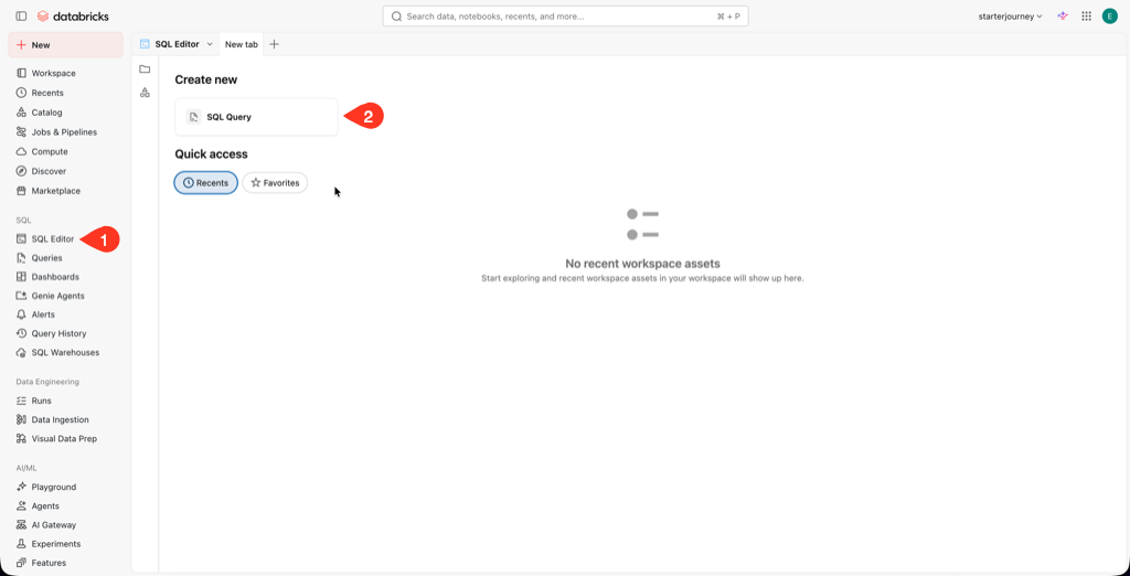 SQL Editor in the sidebar with the Create new SQL Query option