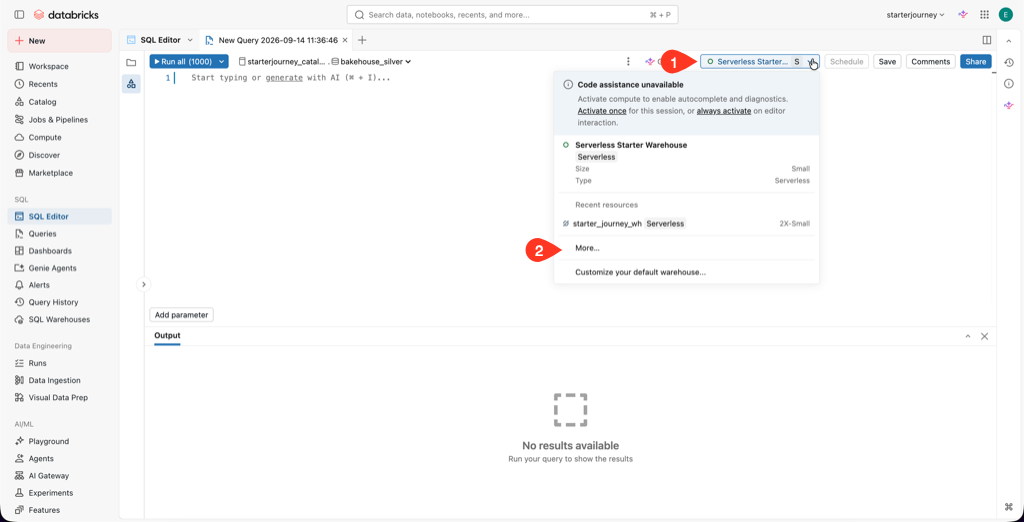 Warehouse selector open with the More option