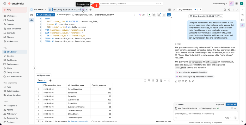 Saving the query and using Suggest a title to name it