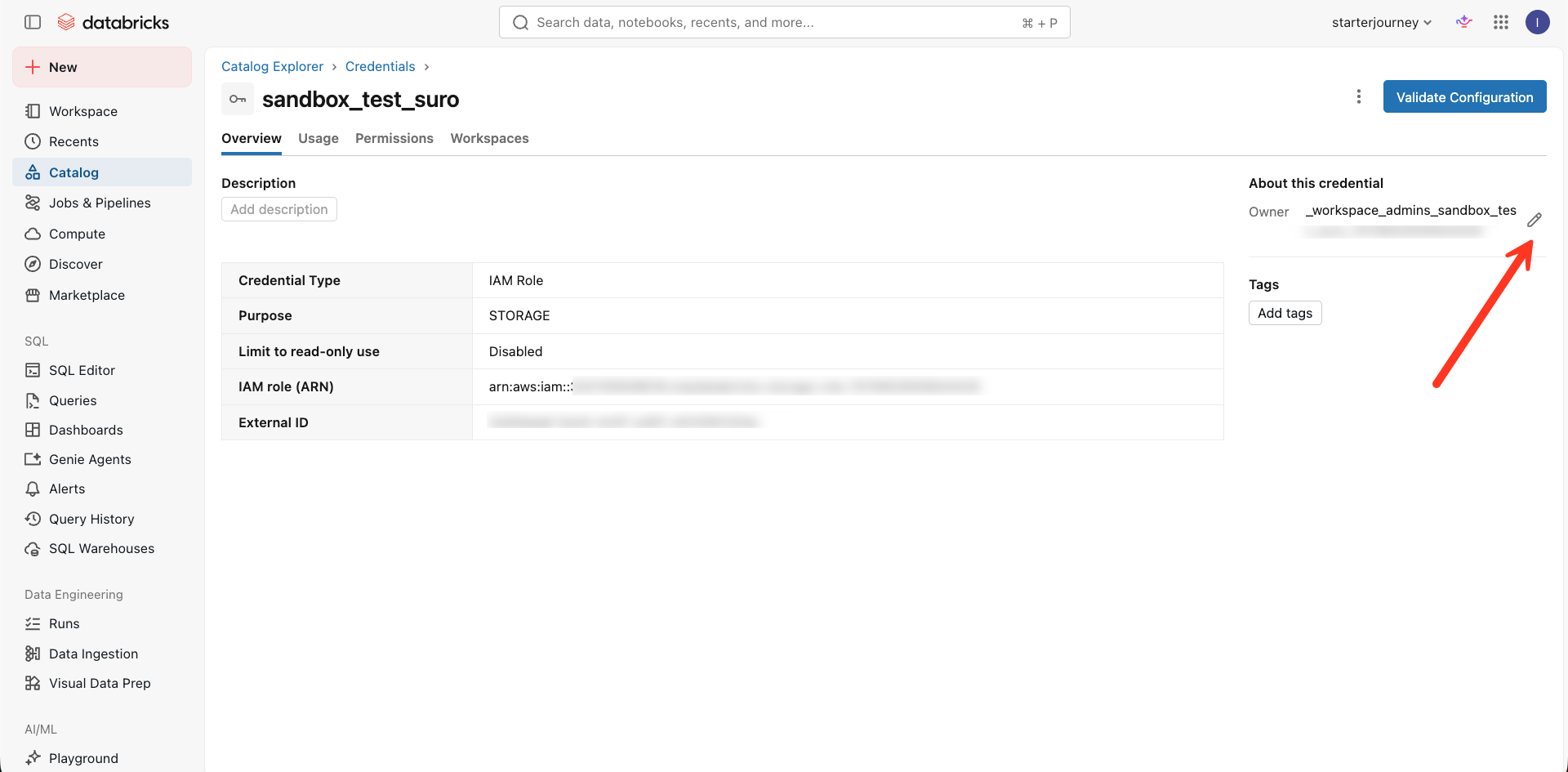 Credential overview with the owner edit icon