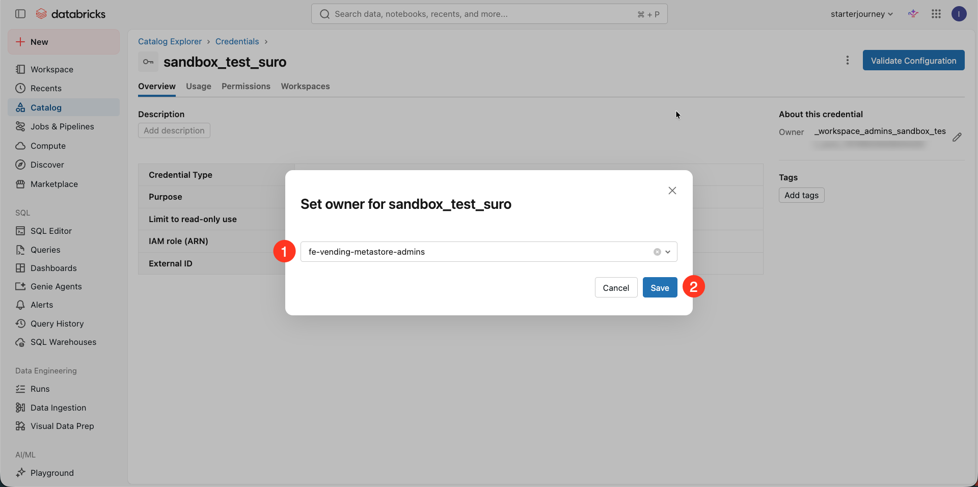 Set owner dialog with the admin group selected