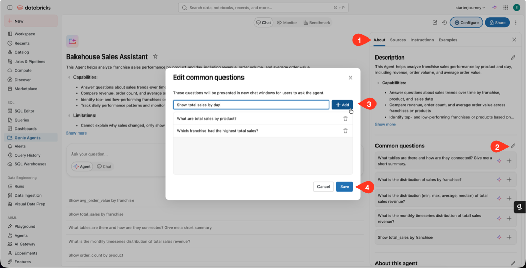 Edit common questions dialog with the three questions added